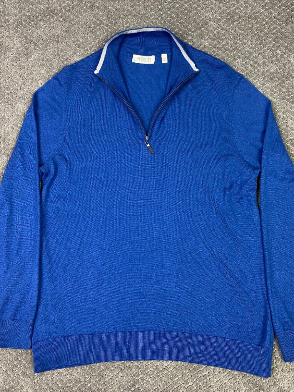 Glenshiel Cashmere 1/4 Zip Sweater Men's Large Blue Knit Quarter Zip Pullover